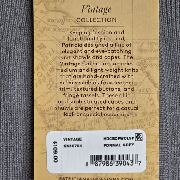 NWT Patricia Nash Women's Hooded Long Cape Topper with Clasp - Grey - Picture 3 of 5